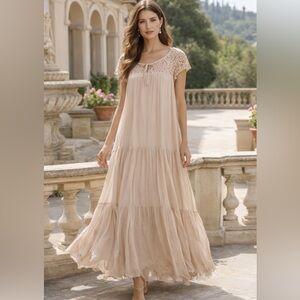 Keysha Silk Ruffle Maxi Dress Lace top